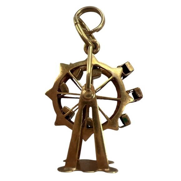 14k Jewelry - Vintage antique 1970s austrian Gold Ferris Wheel Charm Pendant movable 14K